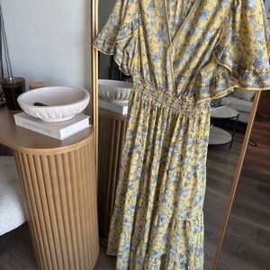 Max Studio Yellow and Gray Floral Maxi Dress